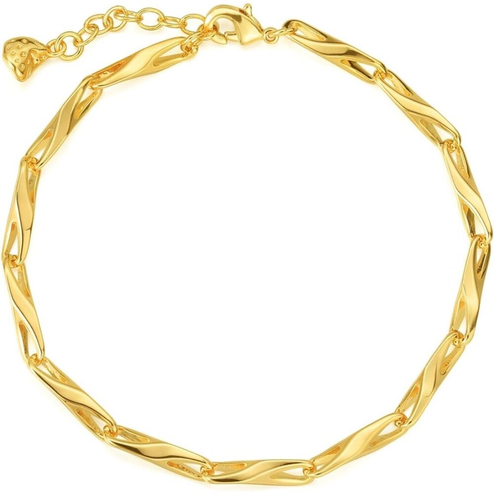 Gold Beaded Bracelets,18K Gold Plated Handmade Cute Satellite Diamond Cut Oval